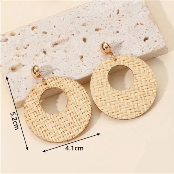 LAST PAIR- Woven Straw Drop Earrings - Picture 2 of 4